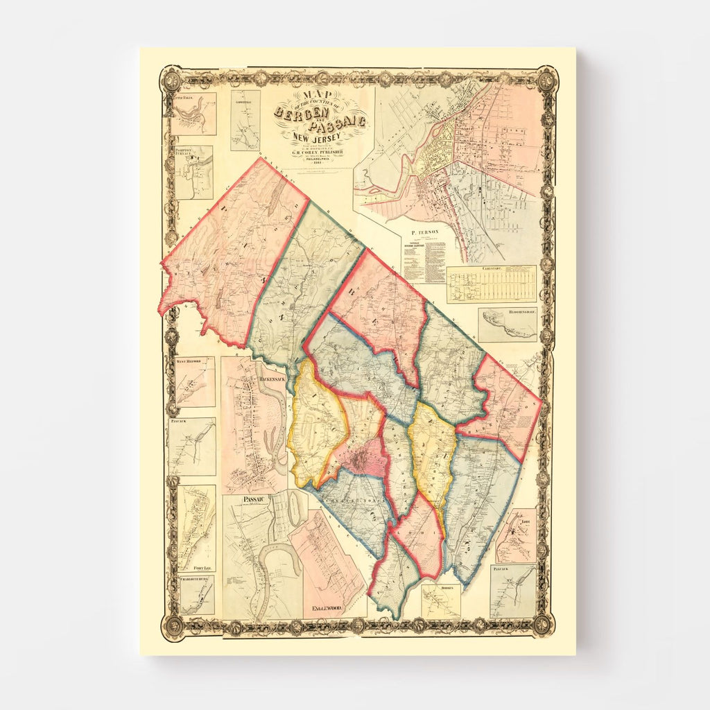 Vintage Map of Bergen County, New Jersey 1861