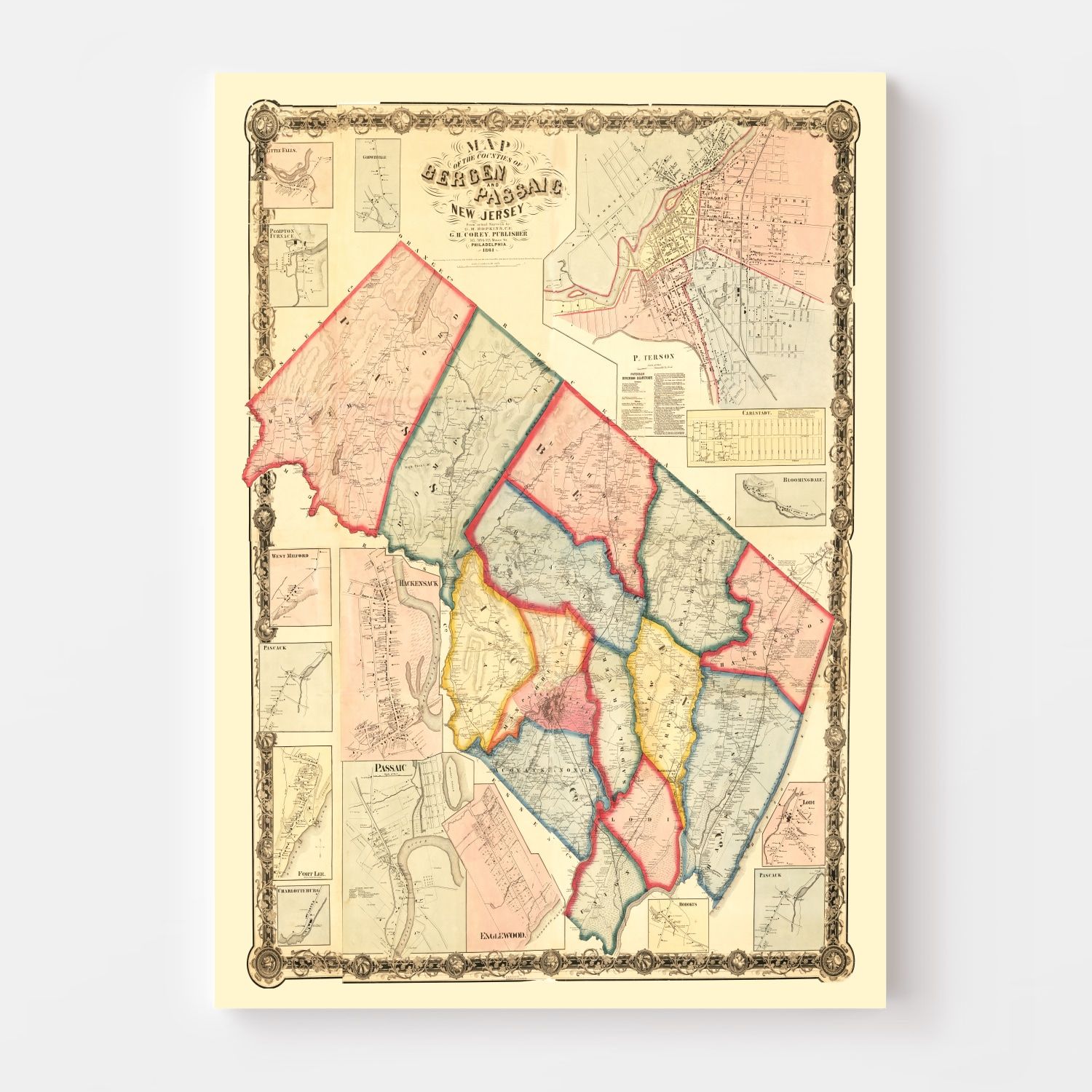 Vintage Map of Bergen County, New Jersey 1861