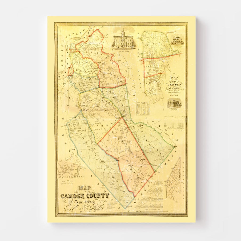 Vintage Map of Camden County, New Jersey 1857