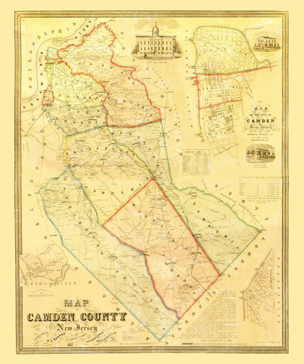 Vintage Map of Camden County, New Jersey 1857
