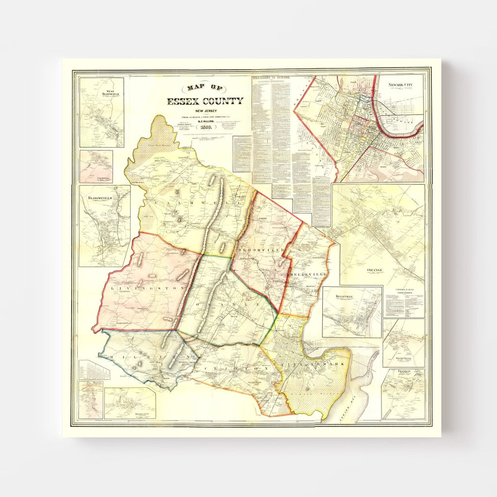 Vintage Map of Essex County, New Jersey 1859
