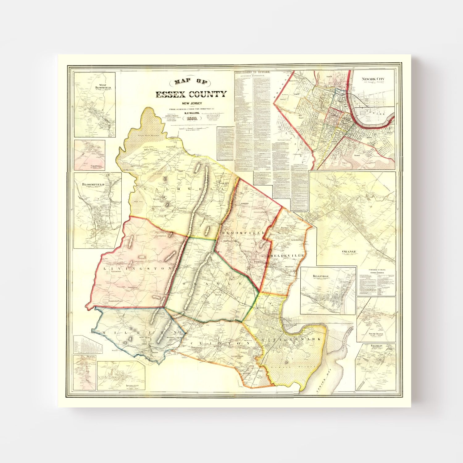 Vintage Map of Essex County, New Jersey 1859