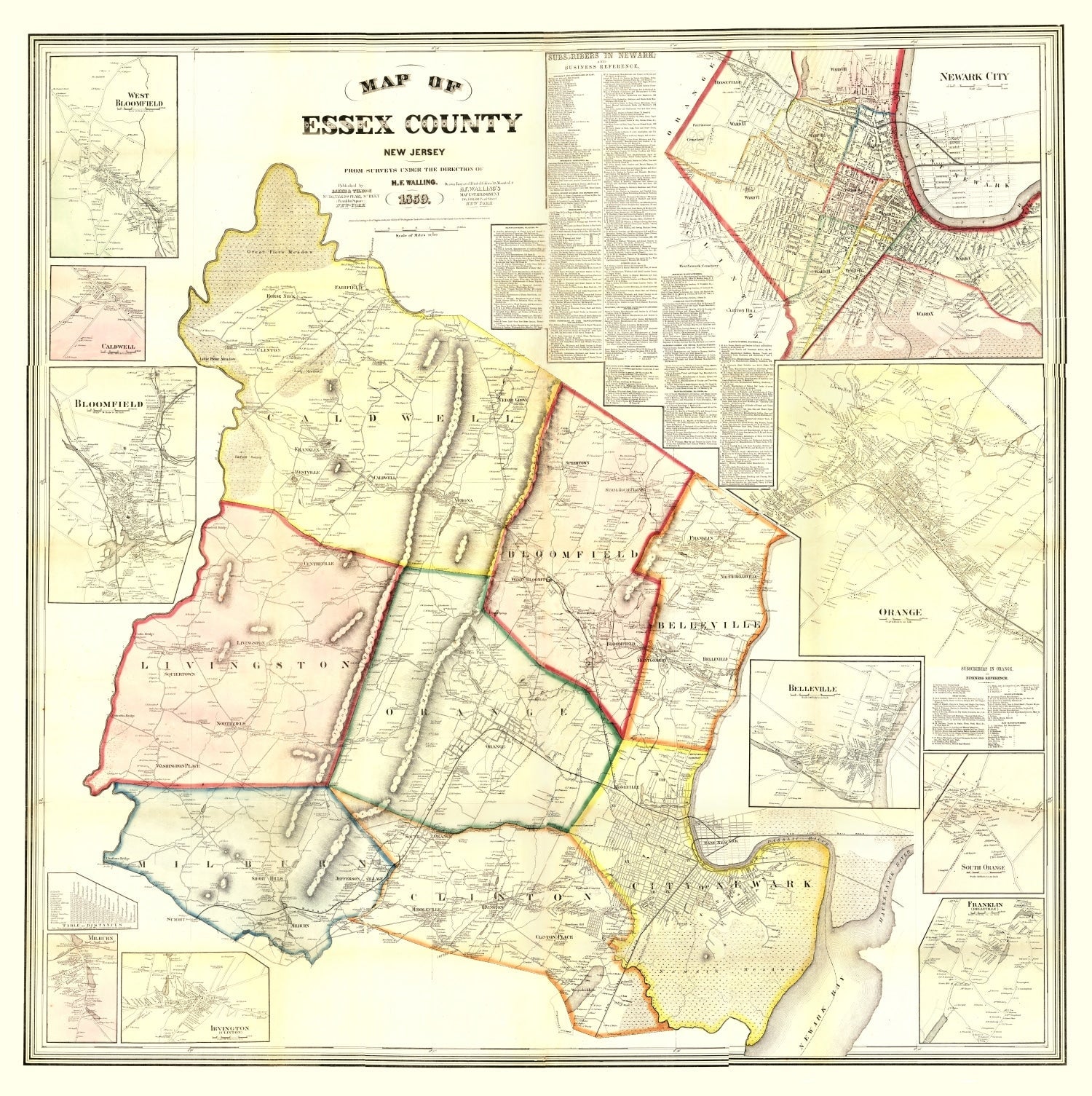 Vintage Map of Essex County, New Jersey 1859