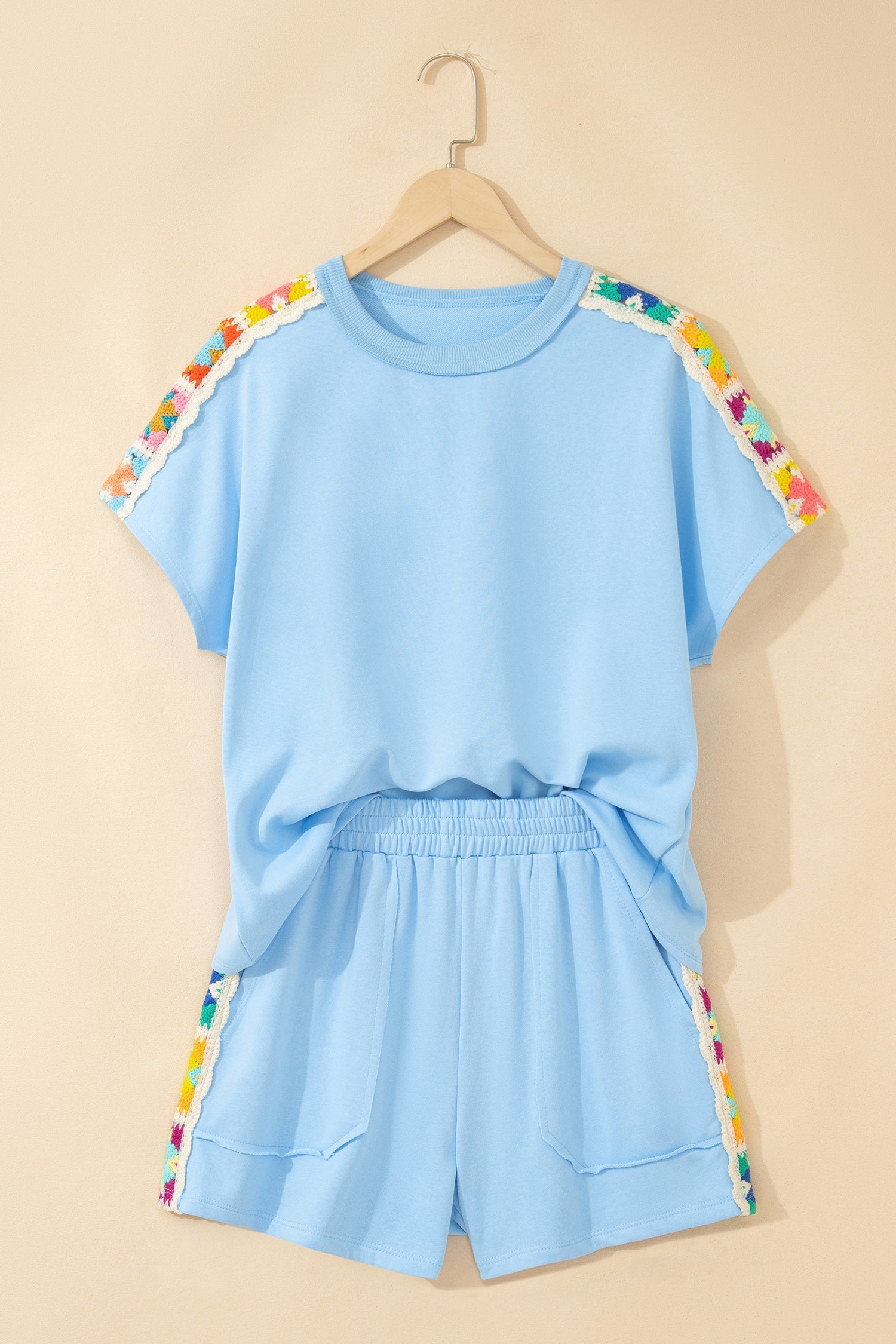 Crochet Patchwork Top & Elastic Shorts Set