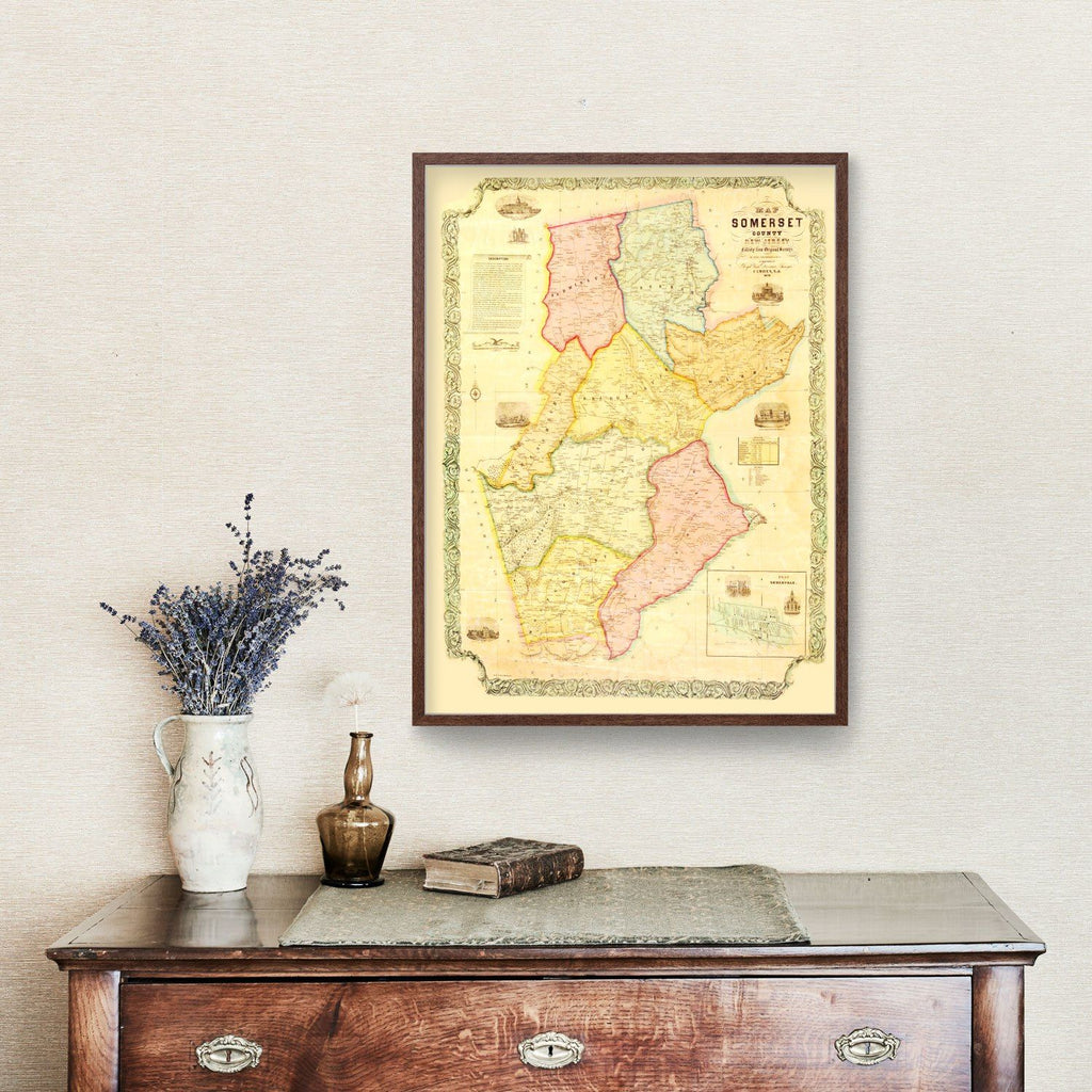Vintage Map of Somerset County, New Jersey 1850
