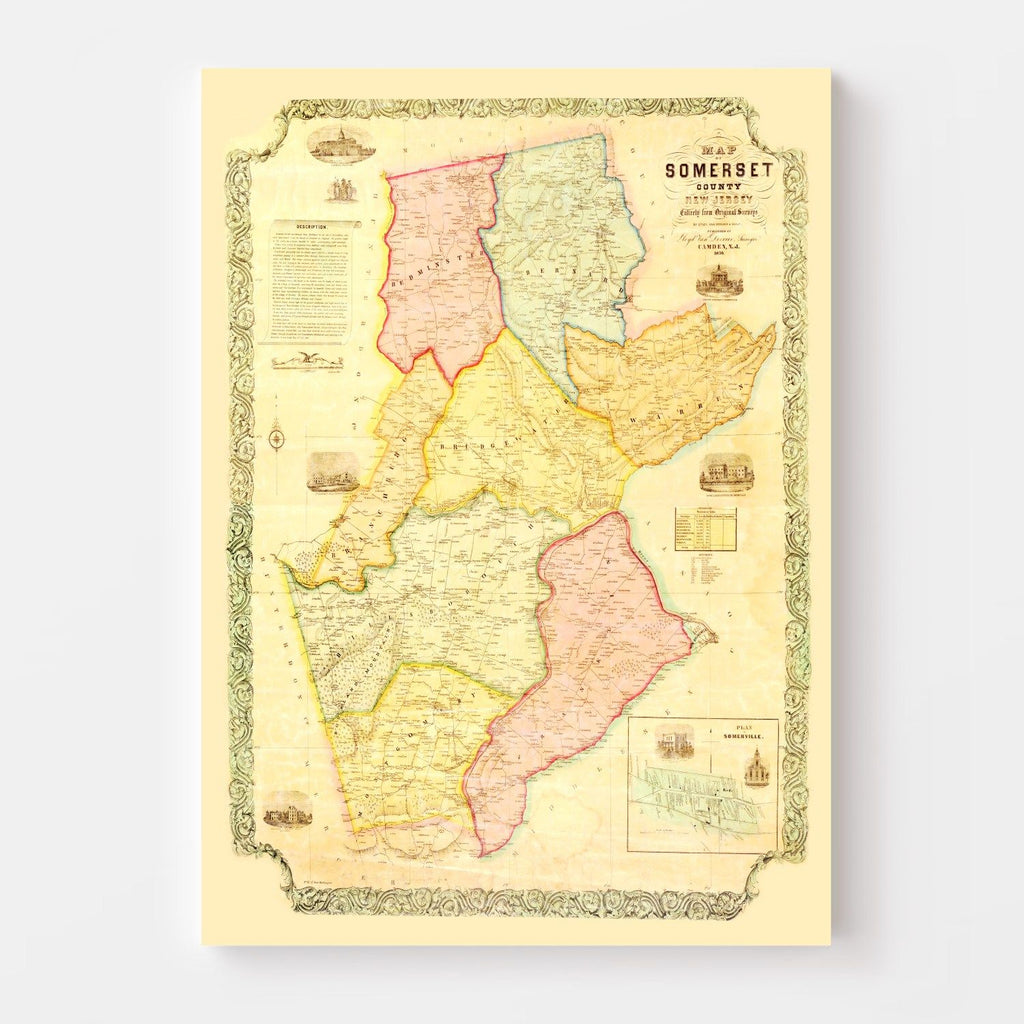 Vintage Map of Somerset County, New Jersey 1850