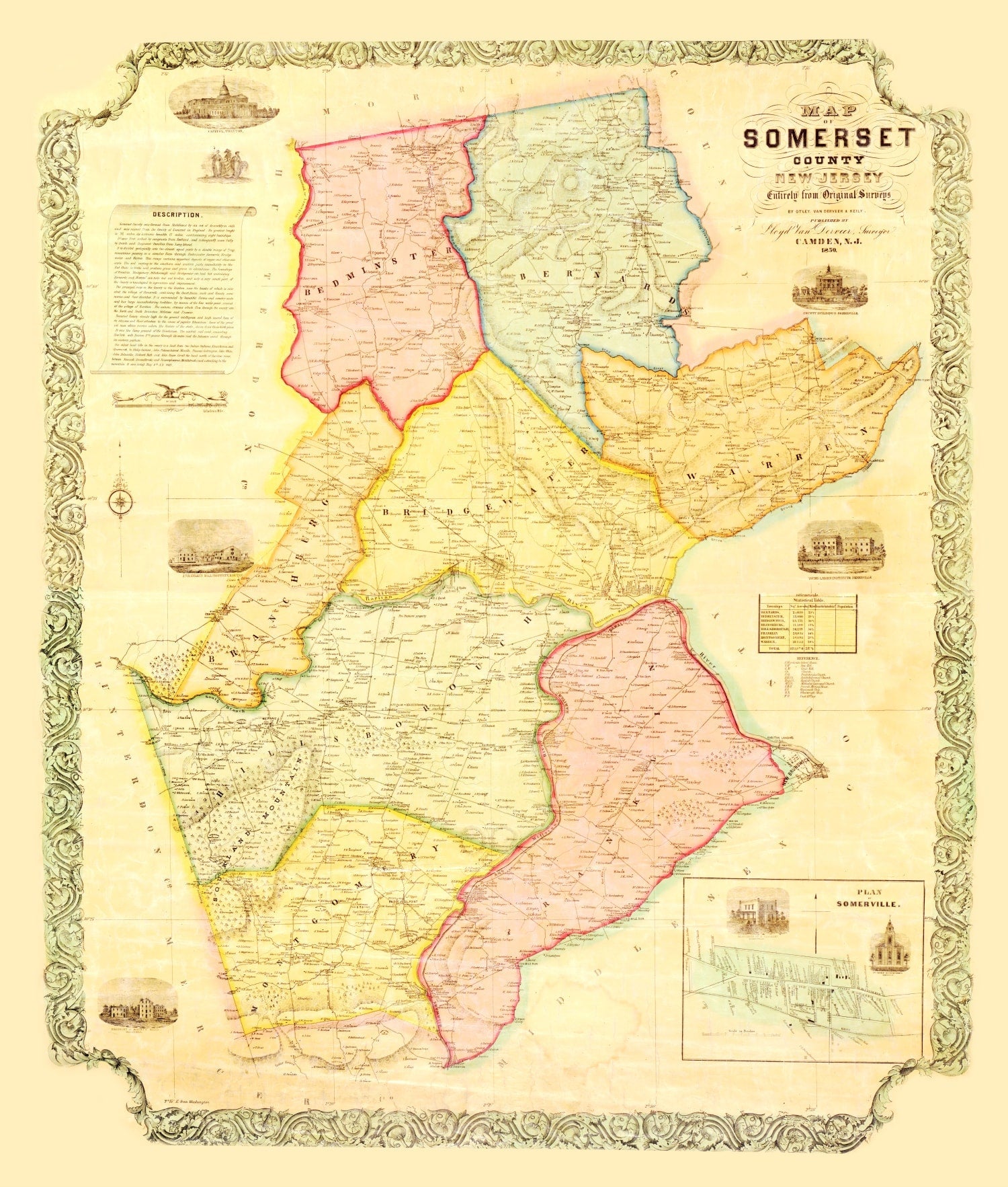 Vintage Map of Somerset County, New Jersey 1850