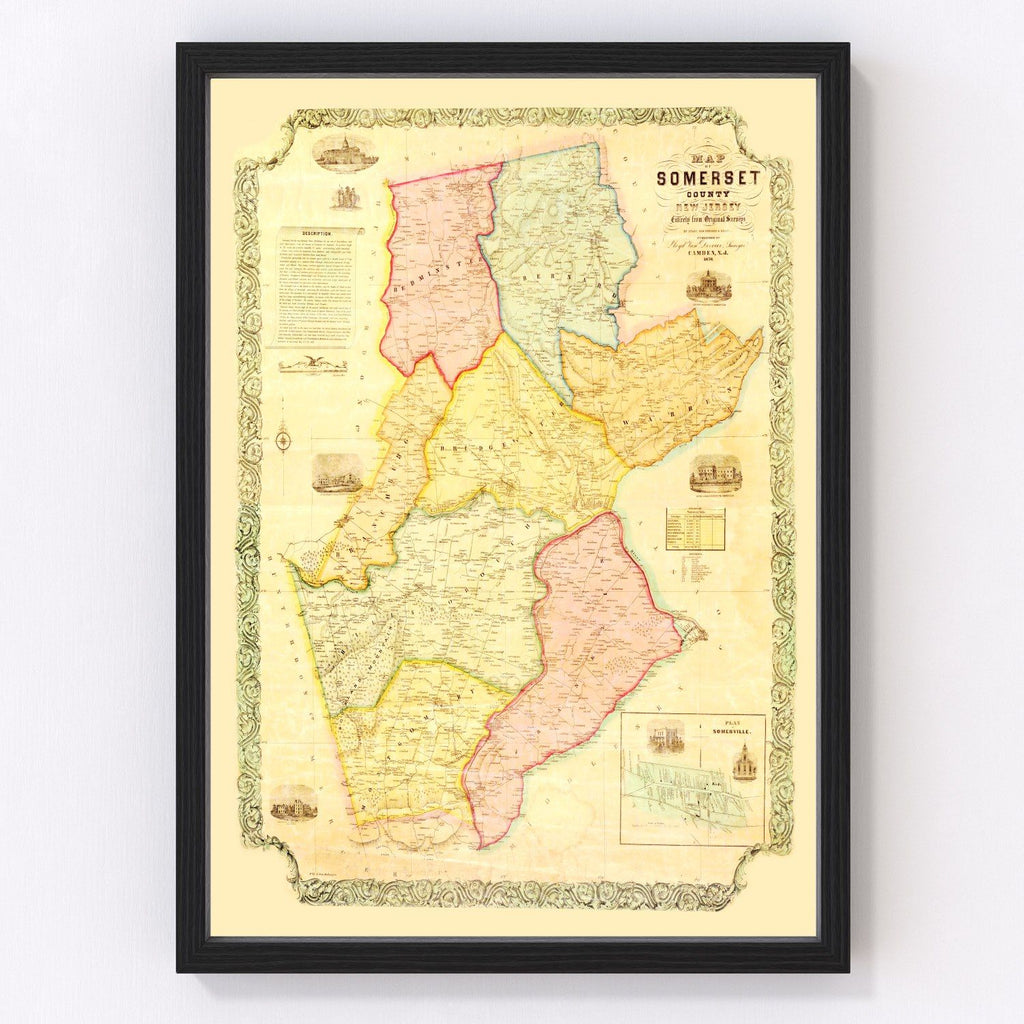 Vintage Map of Somerset County, New Jersey 1850