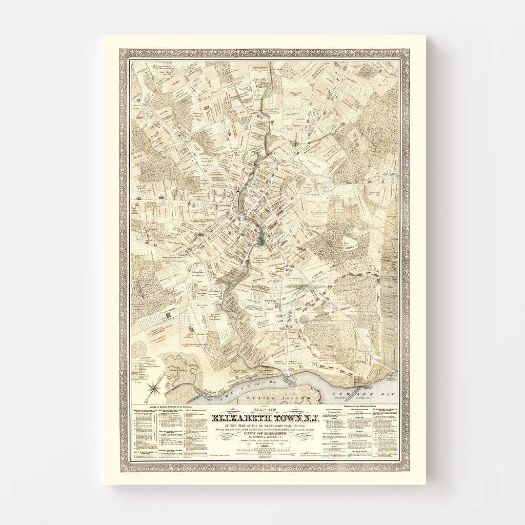 Vintage Map of Elizabethtown County, New Jersey 1775