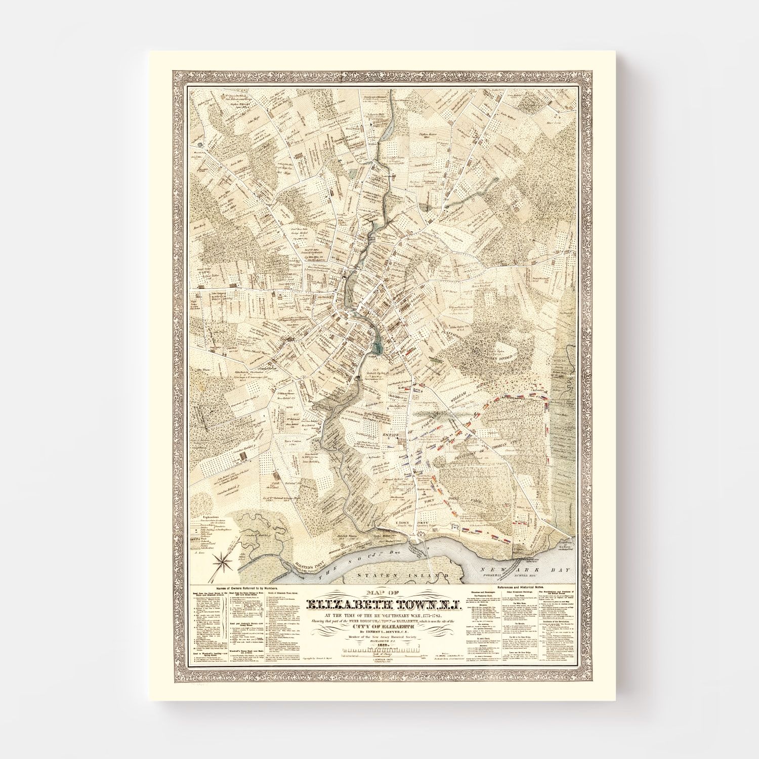 Vintage Map of Elizabethtown County, New Jersey 1775