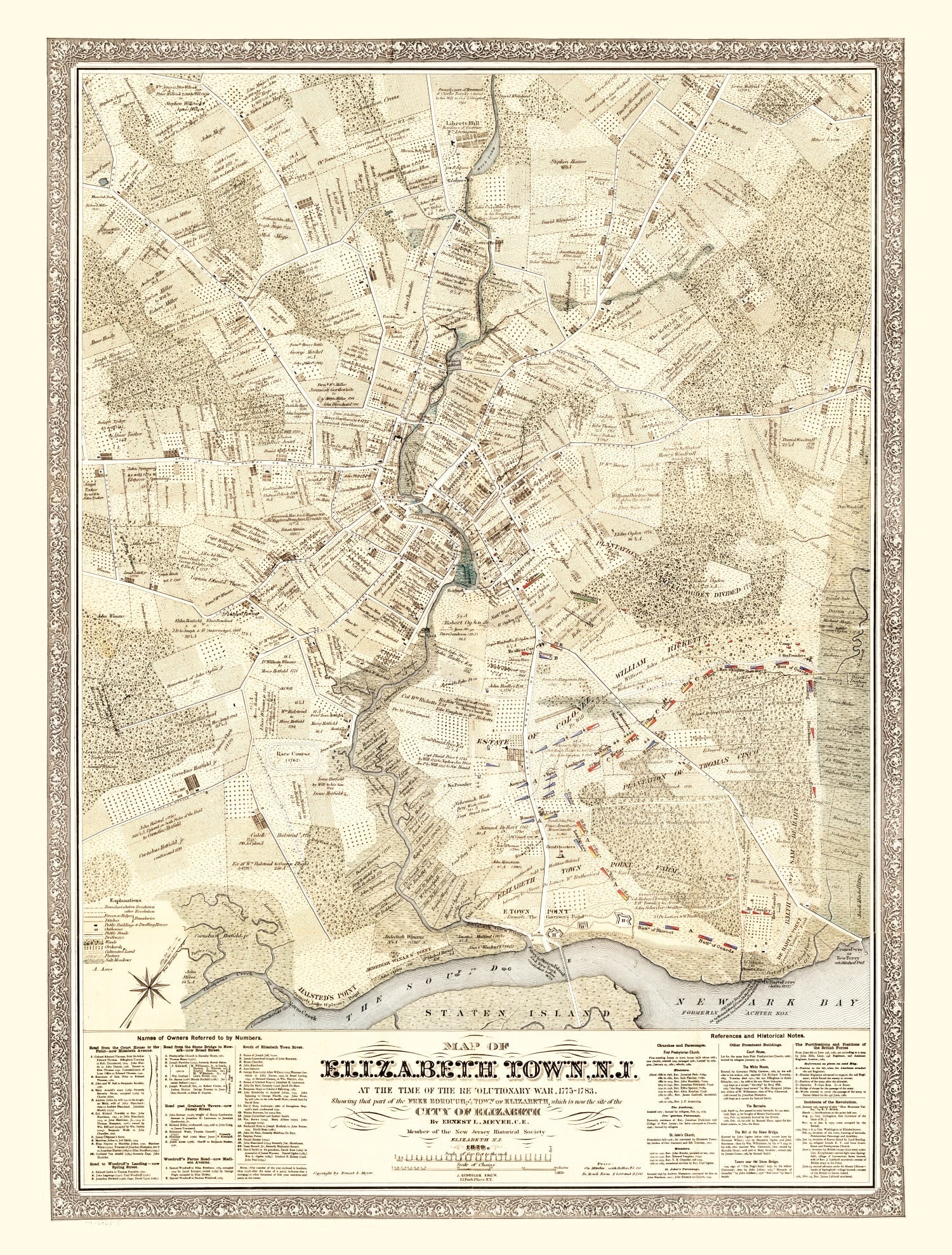 Vintage Map of Elizabethtown County, New Jersey 1775