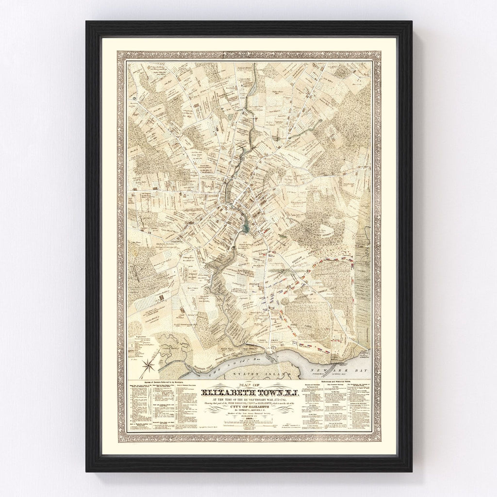 Vintage Map of Elizabethtown County, New Jersey 1775