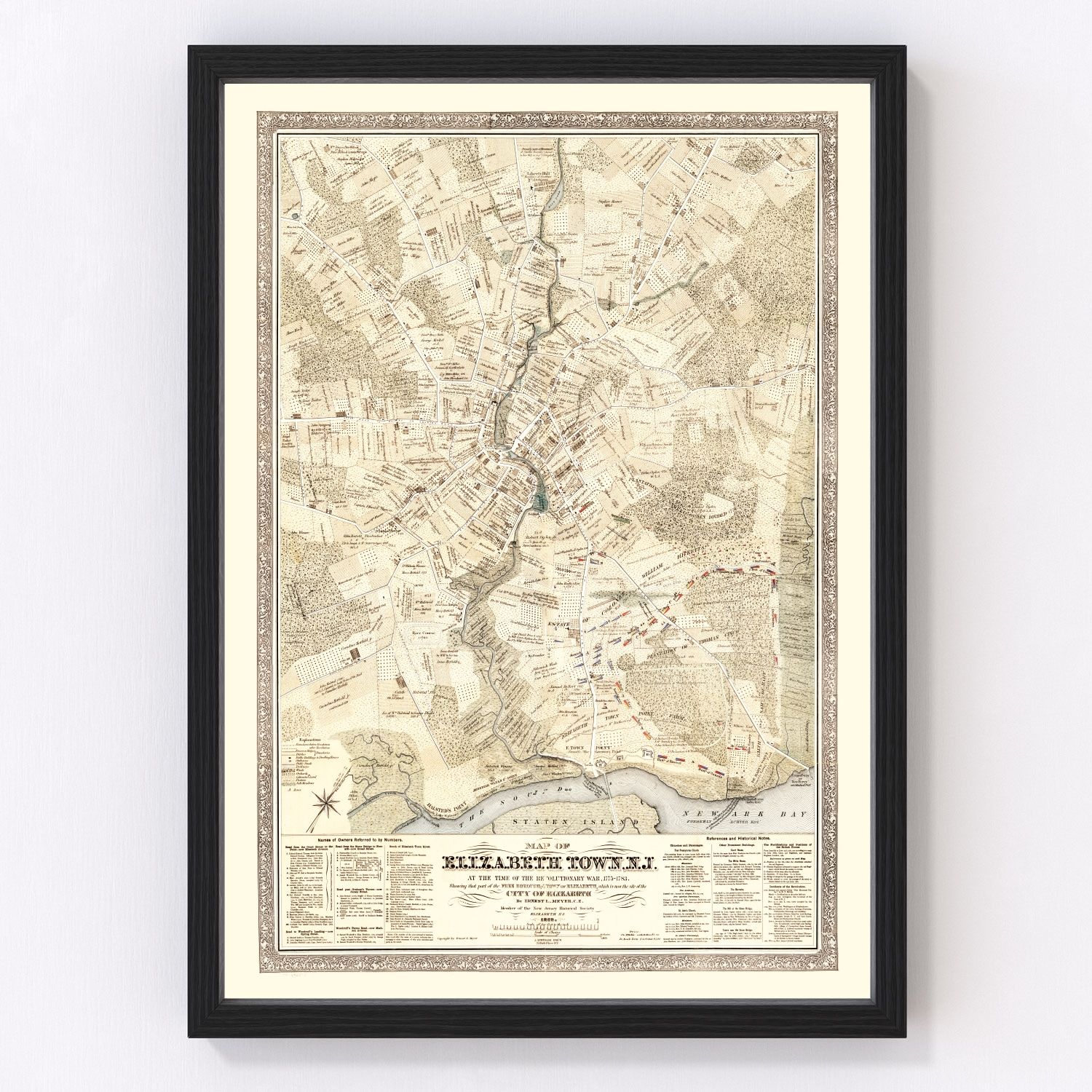 Vintage Map of Elizabethtown County, New Jersey 1775