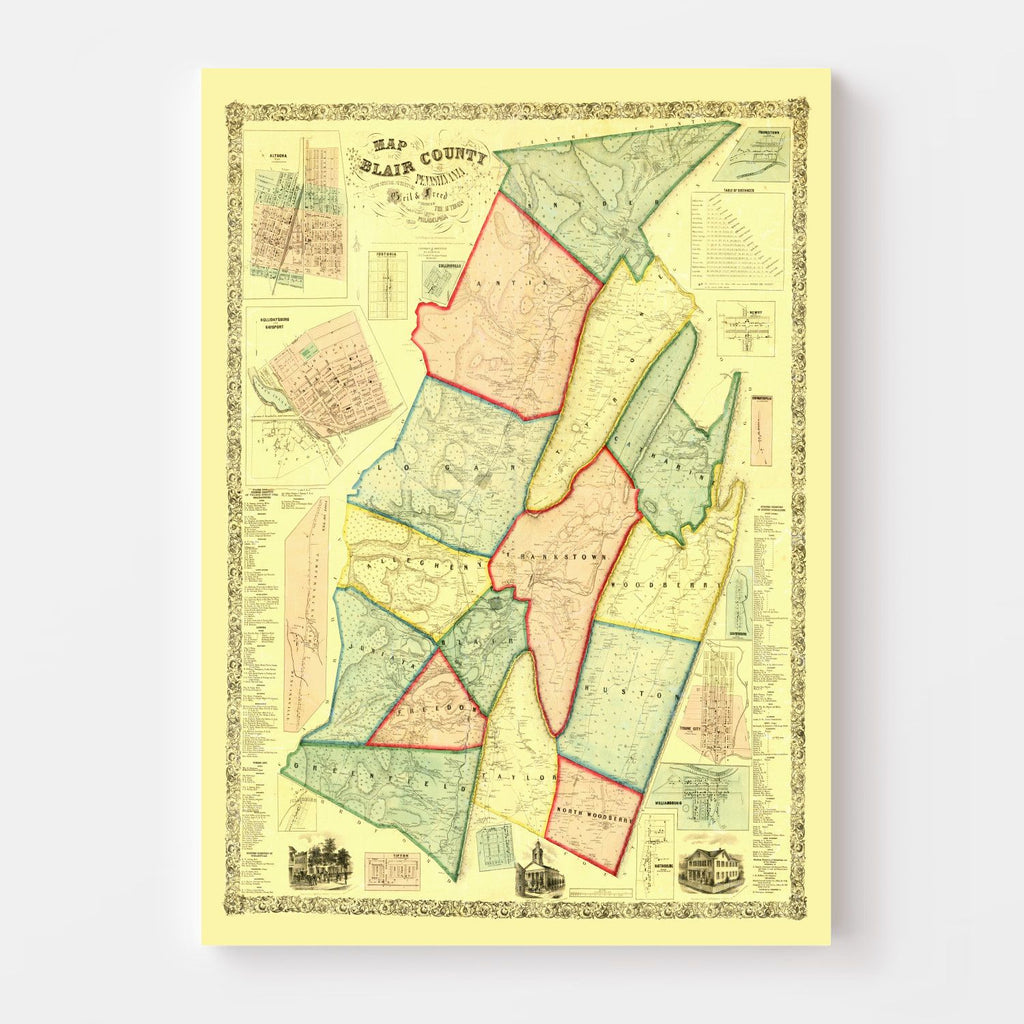 Vintage Map of Blair County, Pennsylvania 1859