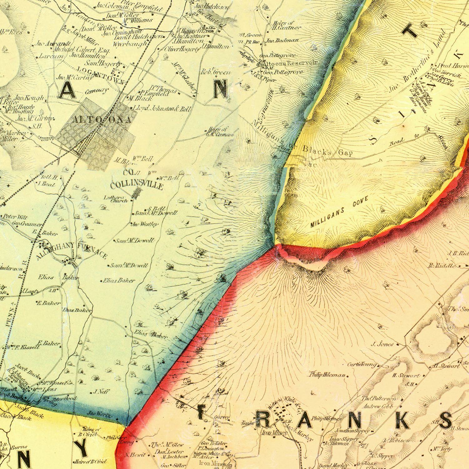 Vintage Map of Blair County, Pennsylvania 1859