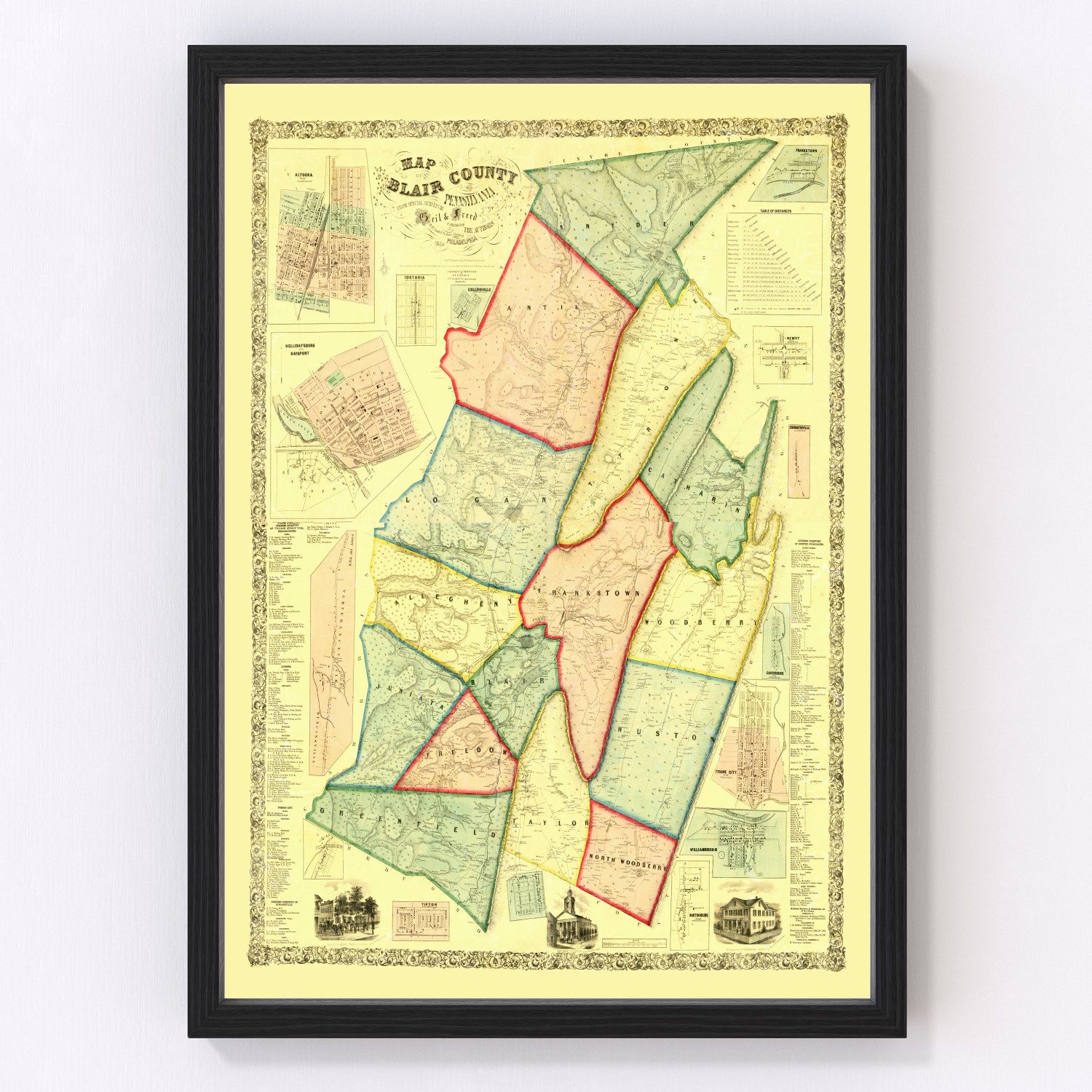 Vintage Map of Blair County, Pennsylvania 1859