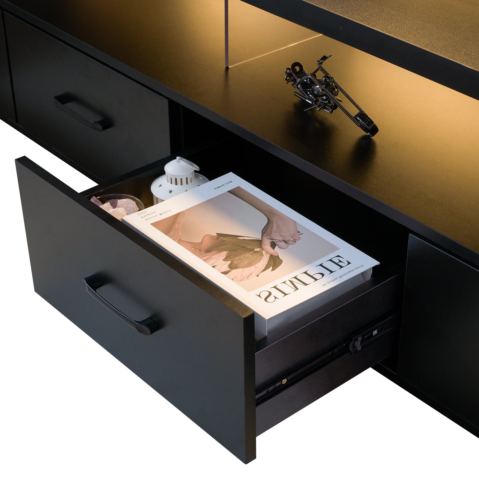 4-Drawer TV Stand for TV's up to 80' Flat Screen Cabinet Door Living Room Storage Entertainment Center, Black