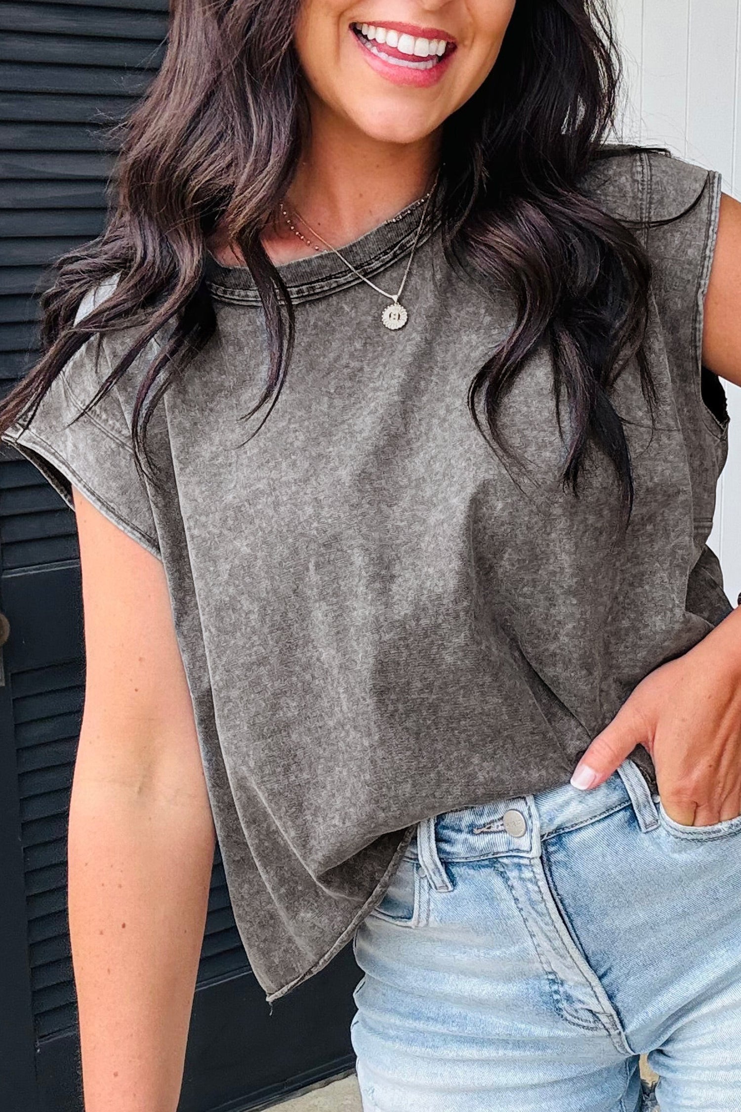 Solid Mineral Wash Boxy Tank Top
