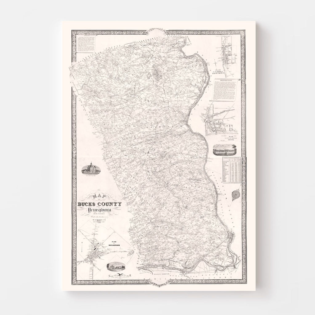 Vintage Map of Bucks County, Pennsylvania 1850