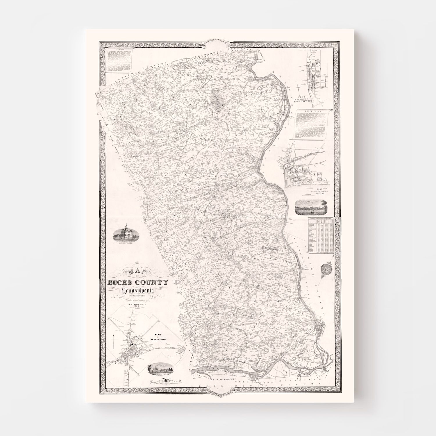 Vintage Map of Bucks County, Pennsylvania 1850