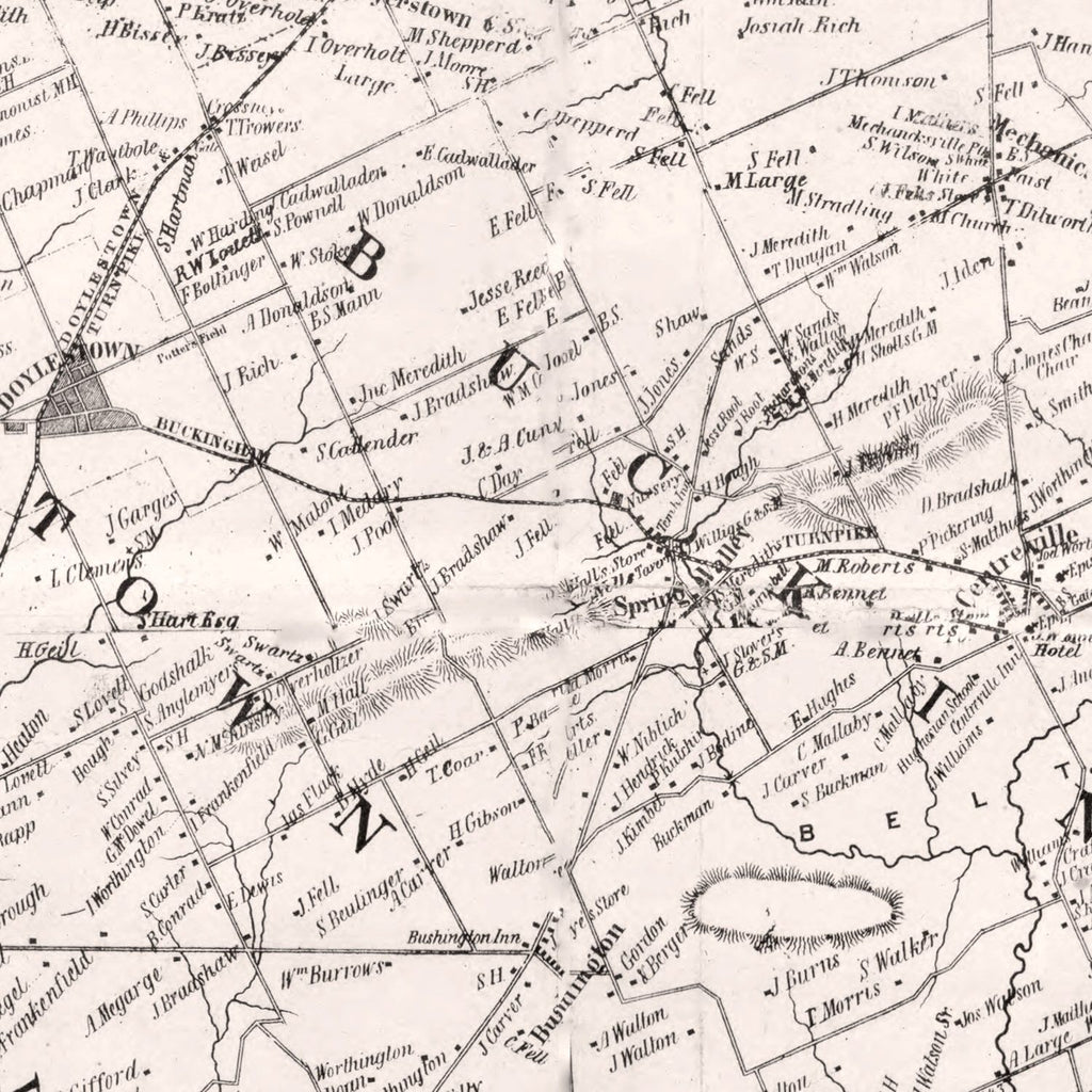 Vintage Map of Bucks County, Pennsylvania 1850
