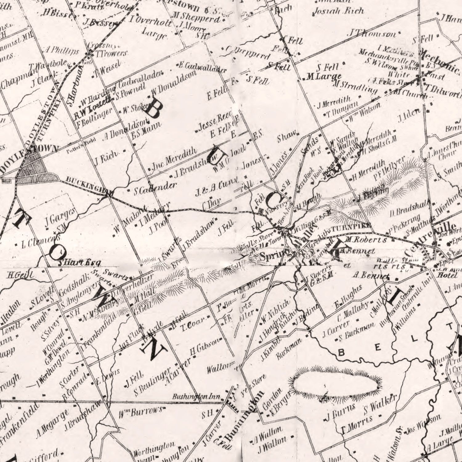 Vintage Map of Bucks County, Pennsylvania 1850