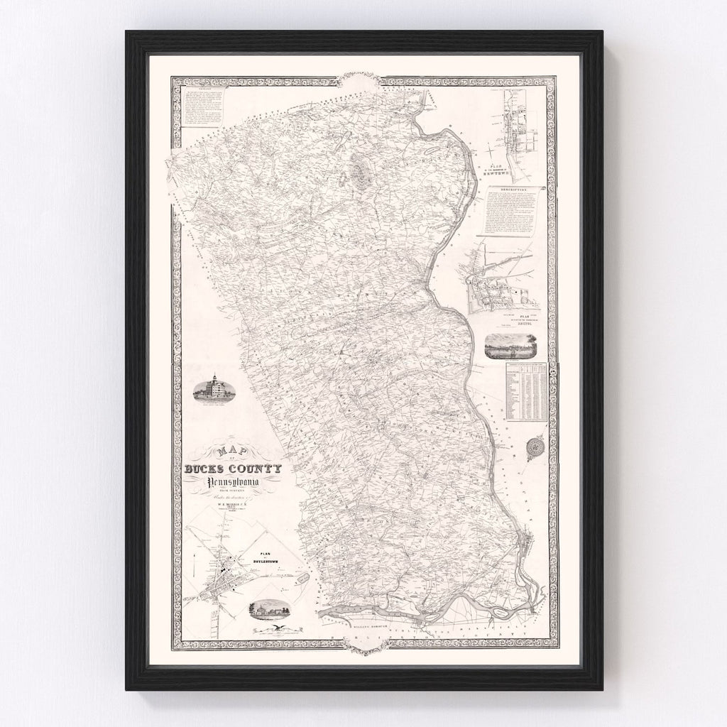 Vintage Map of Bucks County, Pennsylvania 1850