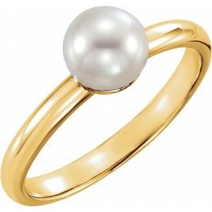 14K Yellow Gold 6.5-7 mm Cultured White Freshwater Pearl Ring