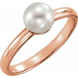 14K Rose Gold 6.5-7 mm Cultured White Freshwater Pearl Ring