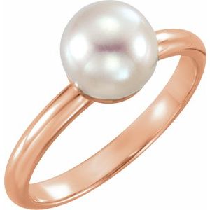 14K Rose Gold 7.5-8 mm Cultured White Freshwater Pearl Ring