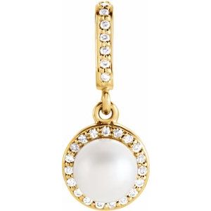 14K Yellow Gold Cultured White Freshwater Pearl & .06 CTW Natural Diamond Pendant
