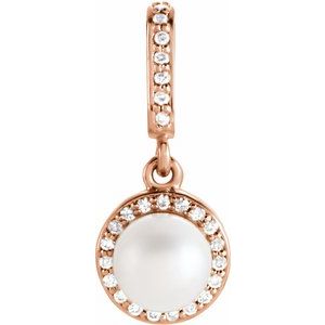 14K Rose Gold Cultured White Freshwater Pearl & .06 CTW Natural Diamond Pendant