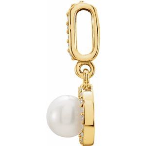 14K Yellow Gold Cultured White Freshwater Pearl & .06 CTW Natural Diamond Pendant