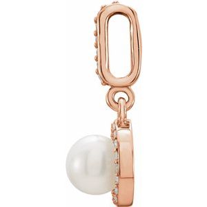 14K Rose Gold Cultured White Freshwater Pearl & .06 CTW Natural Diamond Pendant