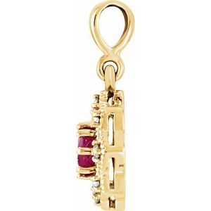 14K Yellow Gold Natural Ruby & .06 CTW Natural Diamond Halo-Style Pendant