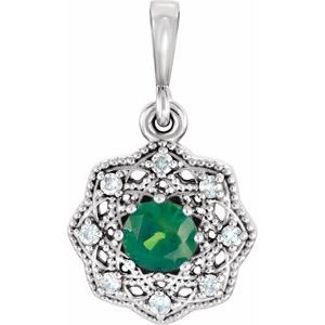 Platinum Natural Emerald & .06 CTW Natural Diamond Halo-Style Pendant