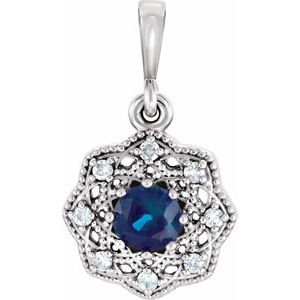 Platinum Natural Blue Sapphire & .06 CTW Natural Diamond Halo-Style Pendant