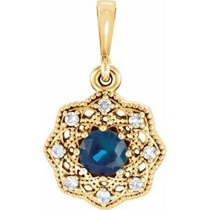 14K Yellow Gold Natural Blue Sapphire & .06 CTW Natural Diamond Halo-Style Pendant