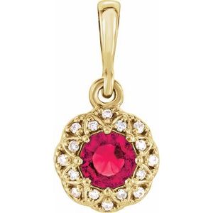 14K Yellow Gold Natural Ruby & .04 CTW Natural Diamond Halo-Style Pendant