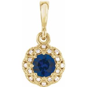 14K Yellow Gold Natural Blue Sapphire & .04 CTW Natural Diamond Halo-Style Pendant