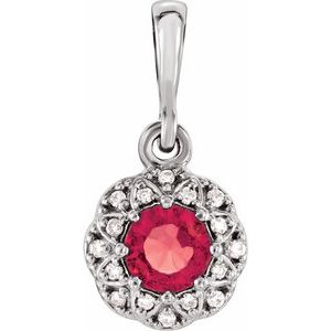 14K White Gold Natural Ruby & .04 CTW Natural Diamond Halo-Style Pendant