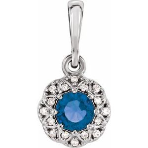 14K White Gold Natural Blue Sapphire & .04 CTW Natural Diamond Halo-Style Pendant