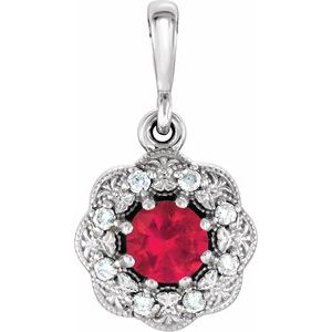 Platinum Natural Ruby & .06 CTW Natural Diamond Pendant