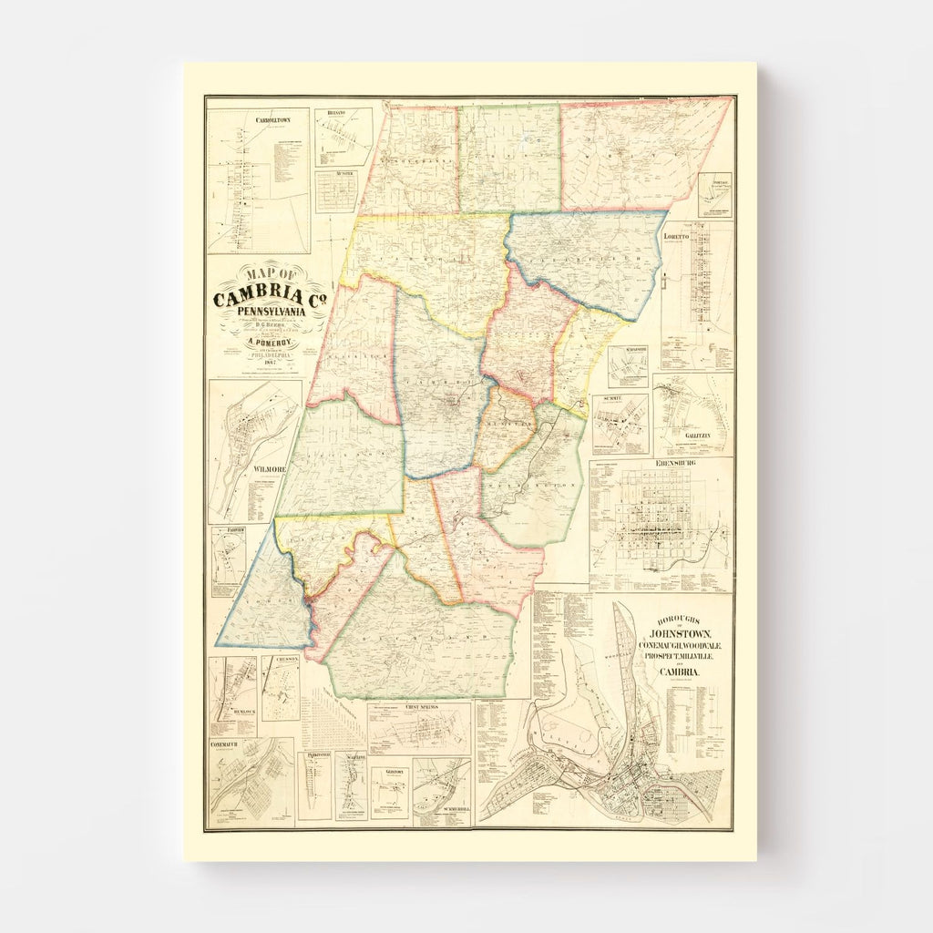 Vintage Map of Cambria County, Pennsylvania 1867