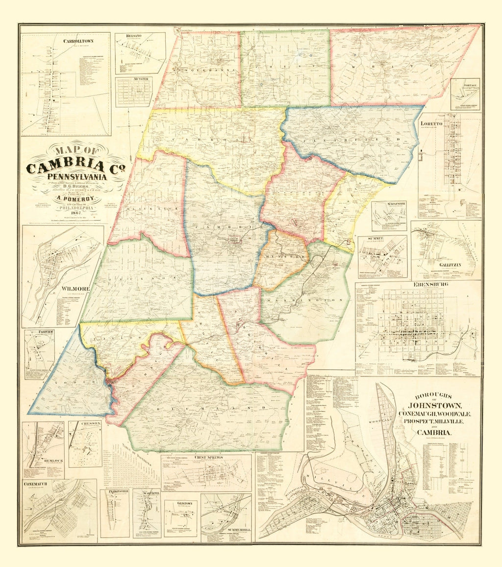Vintage Map of Cambria County, Pennsylvania 1867