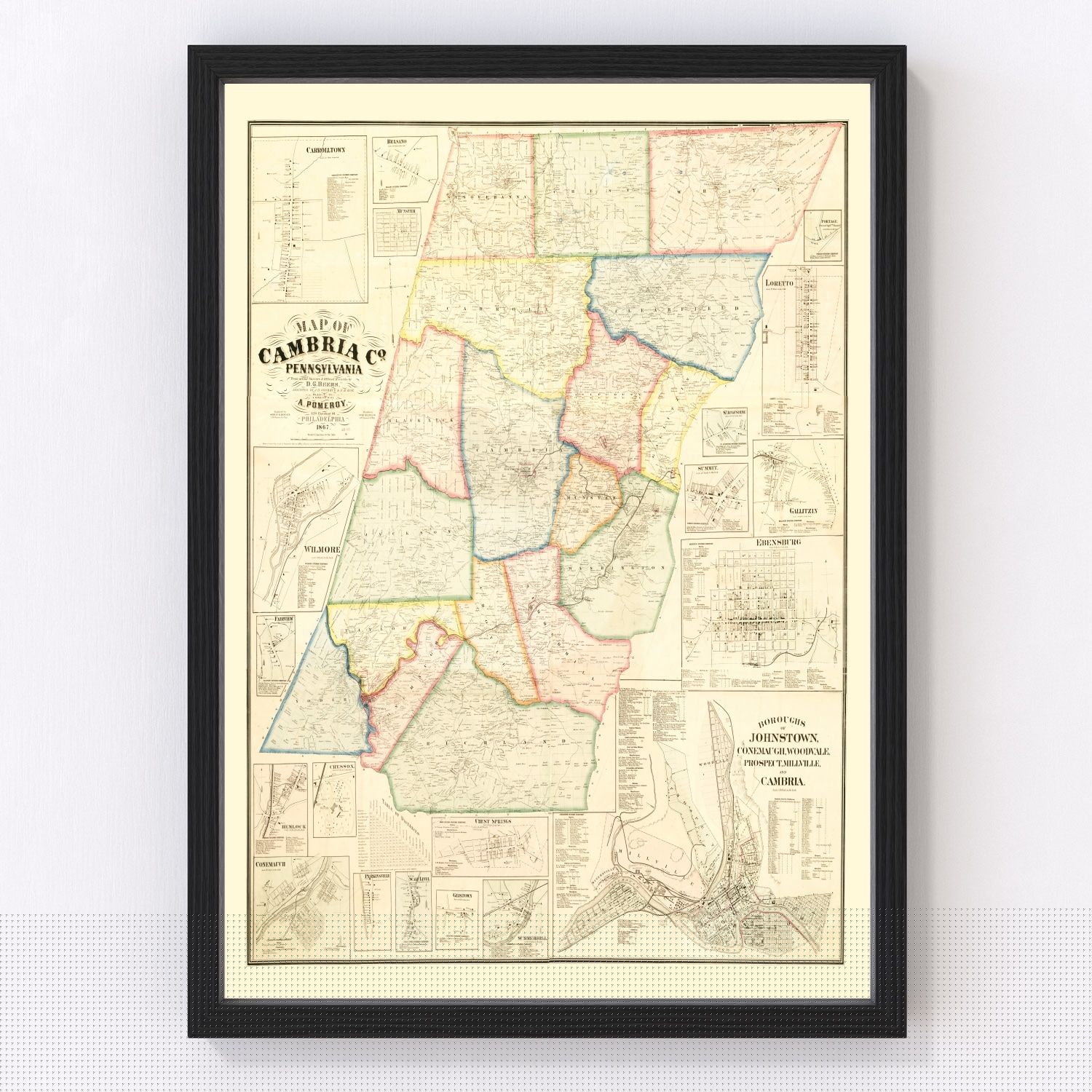 Vintage Map of Cambria County, Pennsylvania 1867