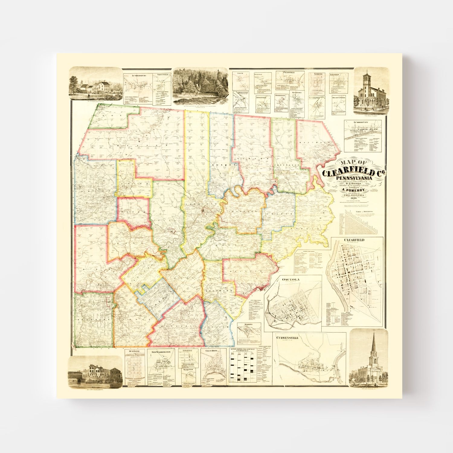 Vintage Map of Clearfield County, Pennsylvania 1866