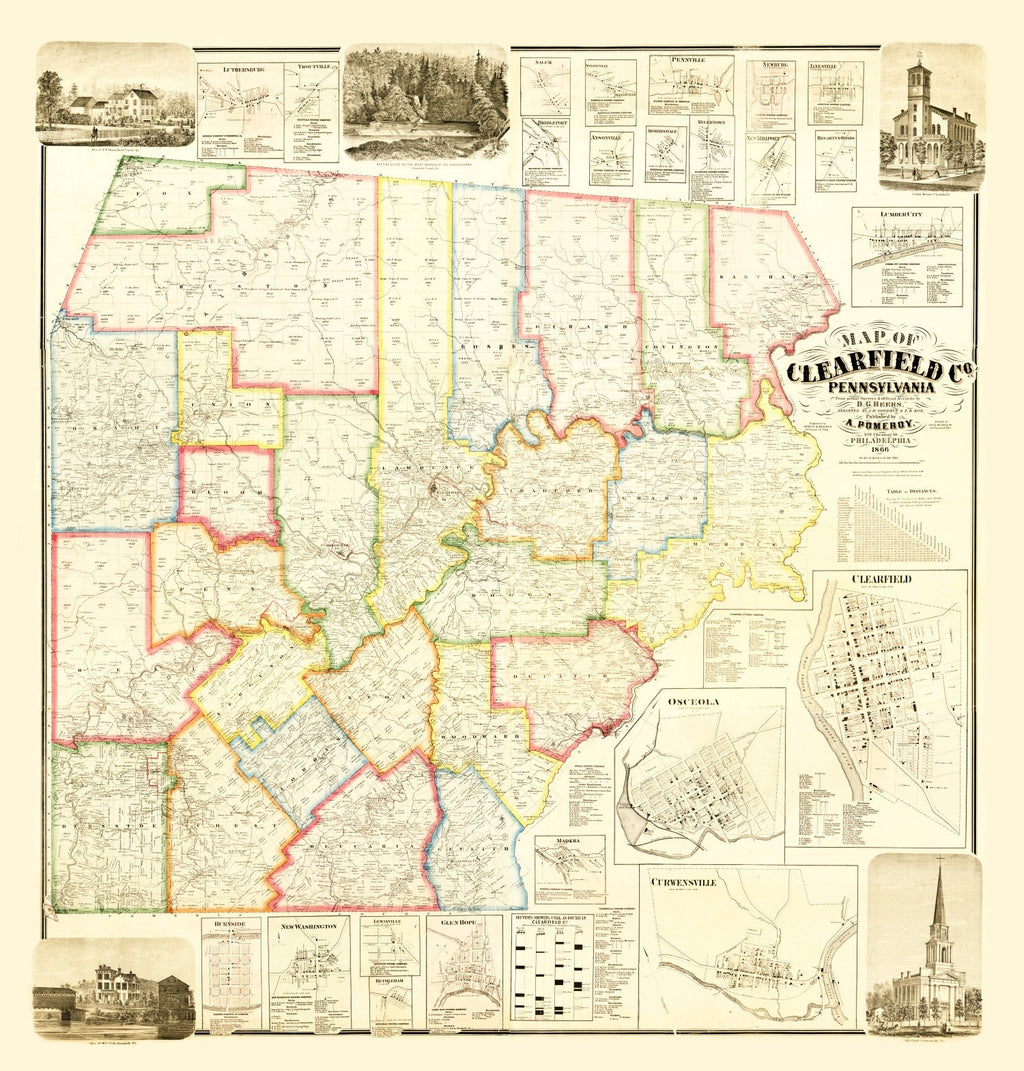 Vintage Map of Clearfield County, Pennsylvania 1866