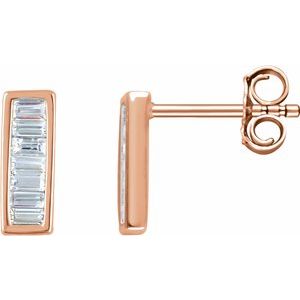 14K Rose Gold 1/3 CTW Natural Diamond Baguette Bar Earrings