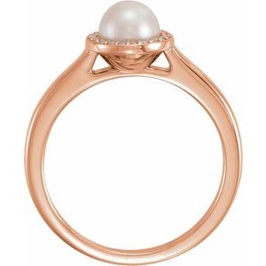 14K Rose Gold Cultured White Freshwater Pearl & .05 CTW Natural Diamond Halo-Style Ring